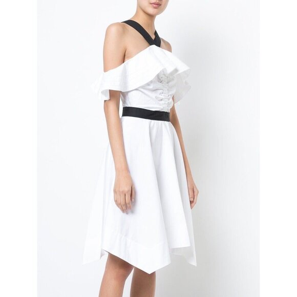 Derek Lam 10 Crosby Off The Shoulder Halter Dress 0 XS White Poplin $495US - Picture 1 of 11